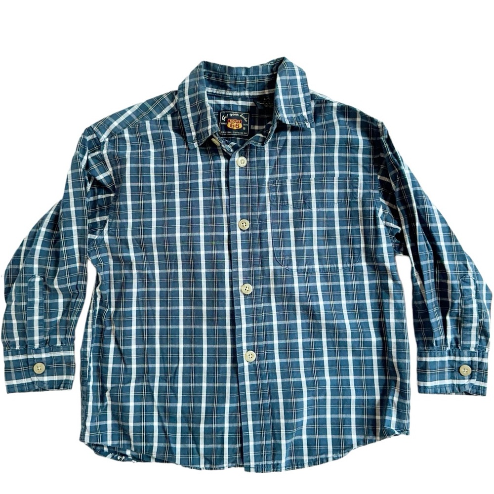 Route 66 Boys button down dress casual shirt Size 4/5 blue plaid long sleeve